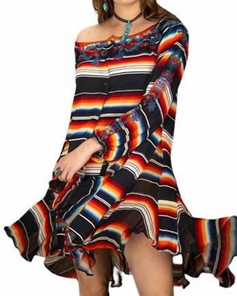 Front of a model wearing a size LARGE Sunrise Saltillo Short Dress in Multi in Multi by Vintage Collection. | dia_product_style_image_id:339987